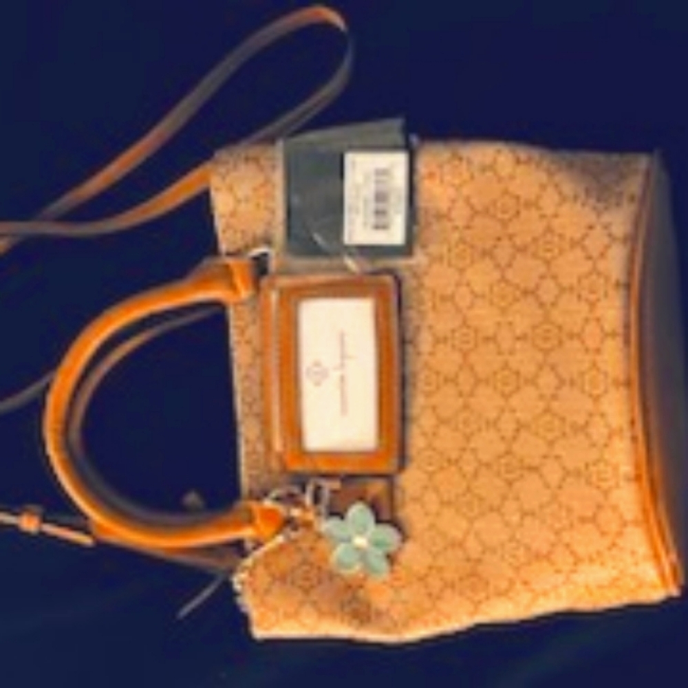 Brand New almond Nanette Lepore logo print handbag